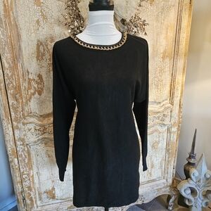 Adrienne Vittadini Elegant Black Dress with Gold Accents